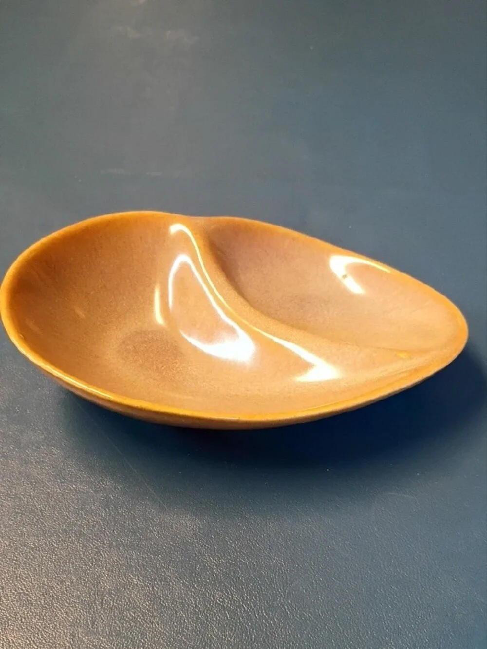 Two-Compartment Pottery Small Dish in Honey Amber Spoon Dish Trinkets